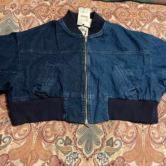 NWT Zara cropped mixed denim bomber jacket size XS - Picture 4 of 14